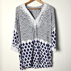 Roller Rabbit Geometric Embroidered Swimsuit Coverup Size Medium Resortwear Boho